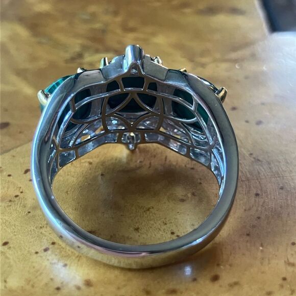 Natural Malachite Sterling Silver Ring Size 10.25 - Picture 5 of 9